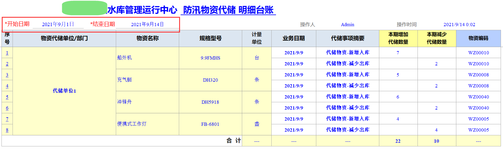 Excel服务器开发防汛物资管理系统-代储物资明细台账