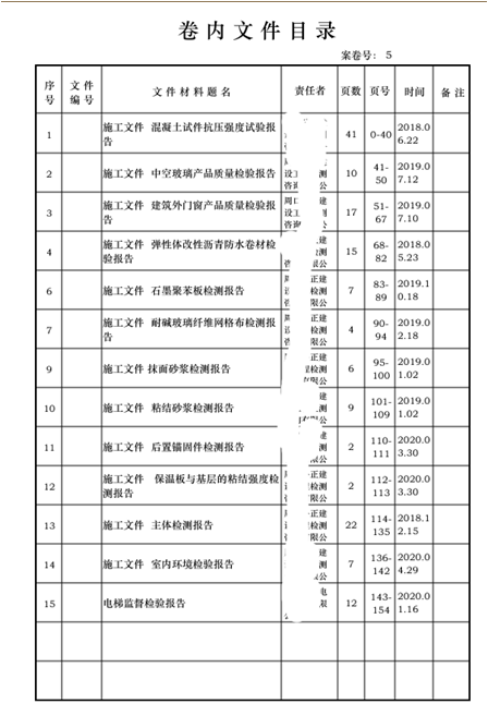 勤哲Excel服务器实现工程类档案管理系统 - 打印效果卷内文件目录