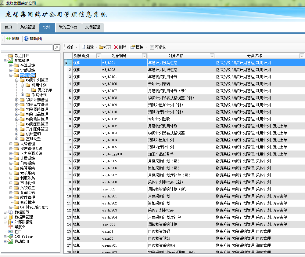 龙煤集团鹤矿公司管理信息系统主界面